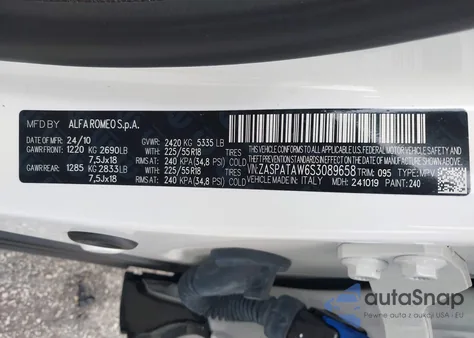 2025 Alfa Romeo Tonale Eawd z USA, uszkodzony, nr VIN ZASPATAW6S3089658